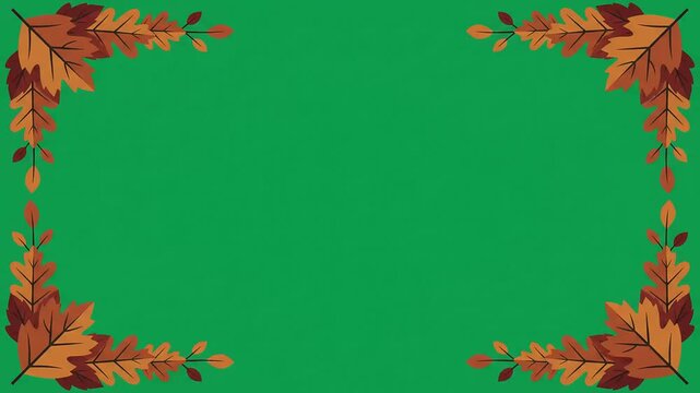 Autumn leaves border frame, green screen chromakey video overlay, seasonal holiday editing template, thanksgiving greeting card motion background.