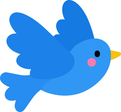 Cute flying blue bird clip art vector illustration isolated on transparent background.