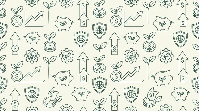 Green Finance and ESG Investing Minimalist Line Art Seamless Pattern