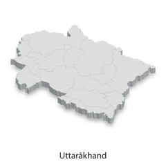 Fototapeta premium 3D Map of Uttarakhand, India - Political Boundaries and Districts