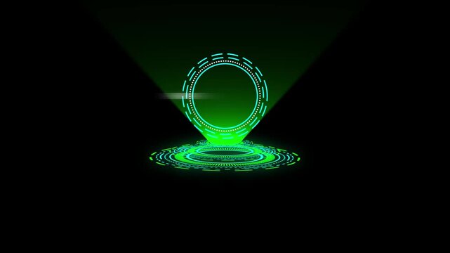 Green holographic information interface hud animation with rotating circular data hologram digital technology
