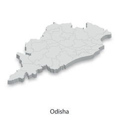 Fototapeta premium 3D Map of Odisha, India - Districts and Boundaries