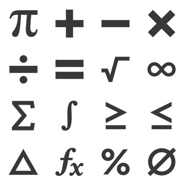 Collection of Mathematical Symbols and Equations on White Background.