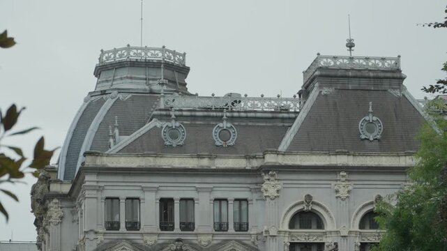 Majestic facade of the Palacio de la Junta General, a historical landmark in Oviedo, Asturias, showcasing its intricate architecture and design