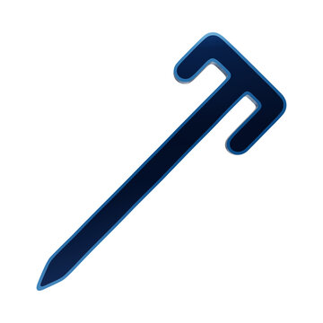 Blue tent peg or stake icon with t-shaped head for camping and outdoor adventure equipment concepts isolated on a transparent background