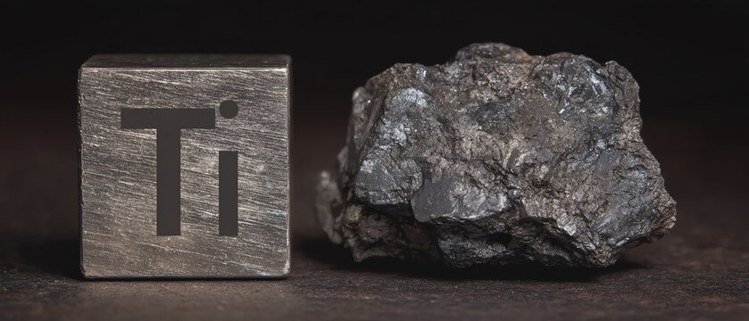 Titanium element with natural ore sample.