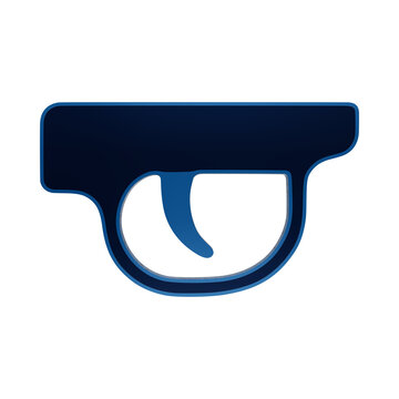 Pistol trigger guard icon with blue metallic gradient effect for tactical and security related digital applications isolated on a transparent background