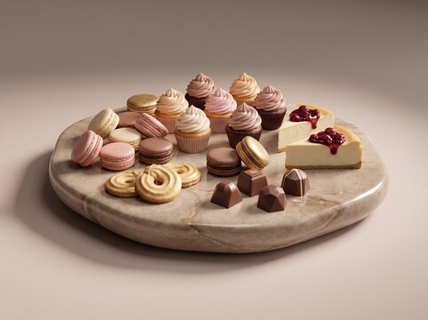 Luxury Dessert Collection With Macarons Cupcakes Cookies and Chocolate