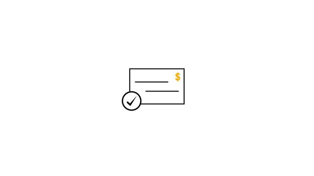 Bank check icon with check mark and dollar sign for payment verification and money transfer.Animated dollar bill icon and check mark, suitable for financial concepts and payment themes.