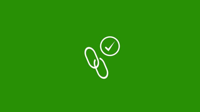 Chain link success icon animation on black background.Approved connection with a check mark icon.Block chain technology concept. Polygons are connected in a chain.