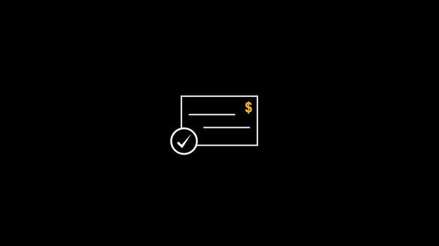 Approved payment check icon animation. Verified money transaction symbol. Financial audit passed sign.Bank check icon with check mark and dollar sign for payment verification and money transfer.