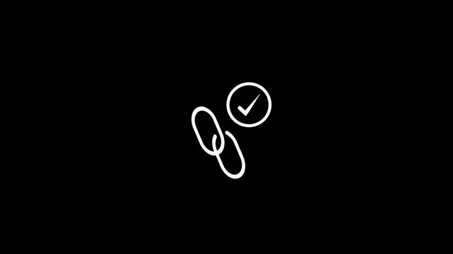 Link icon with check mark, signifying successful connection or completion.Animated paperclip attachment icon with check mark on black background.Approved connection with a check mark icon.