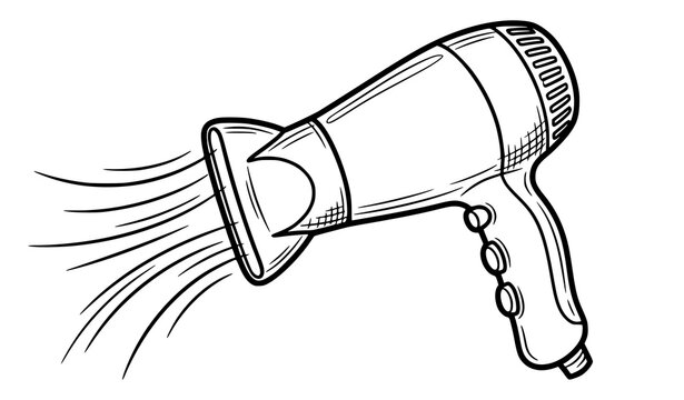 Hair Dryer with Airflow Outline Coloring Page Beauty Tool Vector