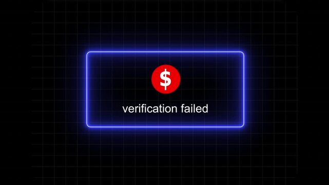 Digital notification display featuring an payment failed alert with a red dollar currency symbol and glowing purple border frame for financial banking apps, e-commerce websites, and ui ux