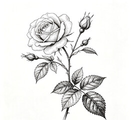 Elegant Rose Flower Line Art, Beautiful Botanical Sketch Vector Illustration © Mamy Lorra