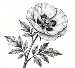 Elegant Poppy Flower Line Art, Beautiful Botanical Sketch Vector Illustration © Mamy Lorra