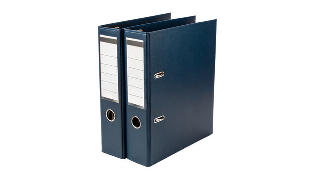 Two blue office ring binder folders for document archiving isolated corporate stationery