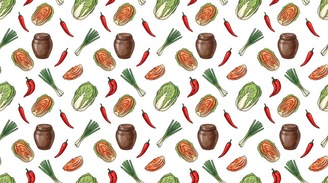 Kimchi Ingredients Seamless Pattern 