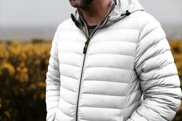 White puffer jacket on man outdoors in cool weather © Rawpixel.com