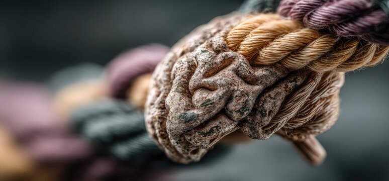 Close-up of interwoven ropes, detailed knot