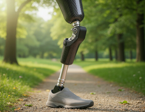 Modern Carbon Fiber Prosthetic Leg on Gravel Trail