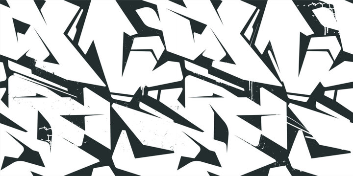 Abstract Graffiti Seamless Pattern With Dynamic Shapes And Grunge Paint Textures