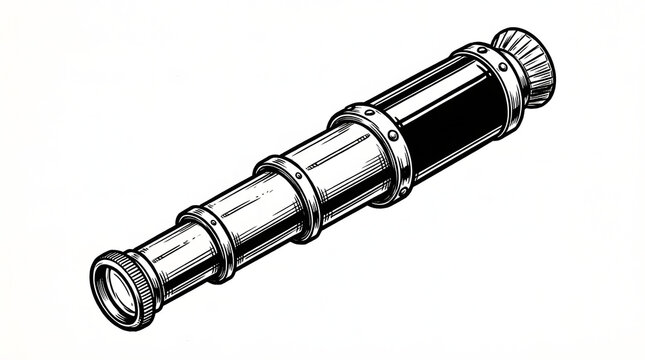Vintage Telescope Spyglass Icon - Retro Pirate Captain Lookout and Navigation Illustration