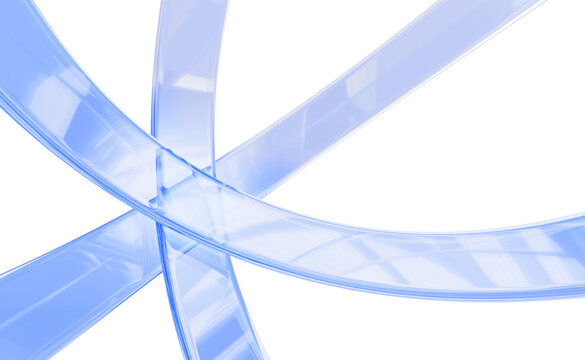 Light blue transparent circle lines, liquid glass curve ribbons on light background. Abstract plastic stripe pattern. Minimalist futuristic design for modern corporate or tech layouts