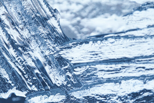 Winter ice structure, icy surface. Icing concept. macro view, soft focus