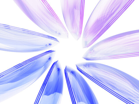 Glass radial circle pattern with purple blue holographic gradient. Abstract graphic circular array in shape of bright flower petals. Futuristic technology, loading spinner background