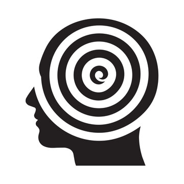 Human Head Silhouette with Hypnotic Spiral Vector Illustration for Psychology and Mind Concepts