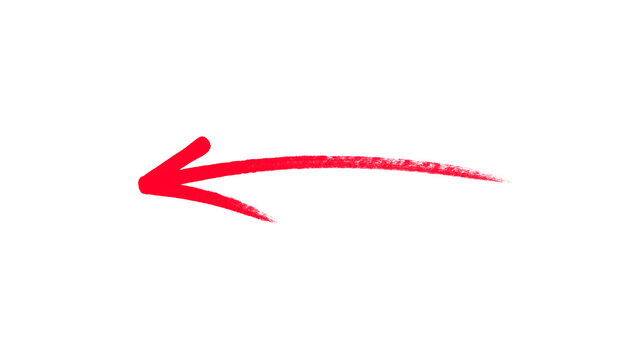 Red thin arrow brush stroke pointing left PNG &ndash; marker arrow paint stroke, hand drawn paint brush line design element for text highlight, banner, social media post and presentation design, isolated on