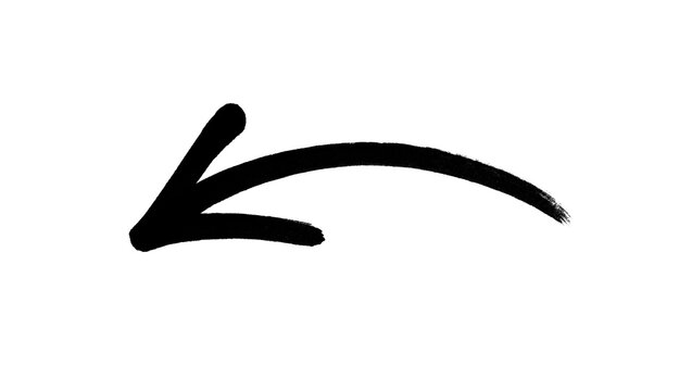 Black bold curved arrow pointing left PNG &ndash; marker arrow brush stroke, hand drawn paint brush line design element for text highlight, banner, social media post and presentation design, isolated on a t
