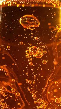 Glowing Orange Bubbles in Mysterious Liquid Macro Background
