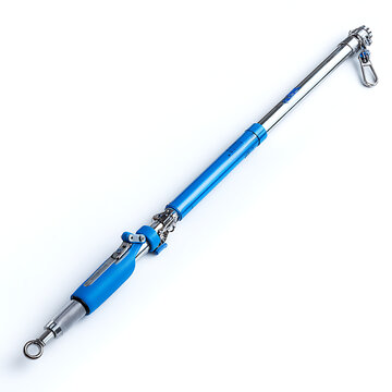Long blue and metallic telescopic extension pole cleaning tool on a white background
