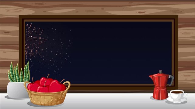 Animated Fireworks Display Viewed Through a Cozy Cabin Window at Night