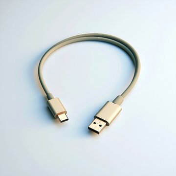 Metallic USB-A to Type-C adapter cable rests curved on a plain surface.