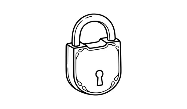 Simple Black Vintage Padlock Line Art Vector Illustration