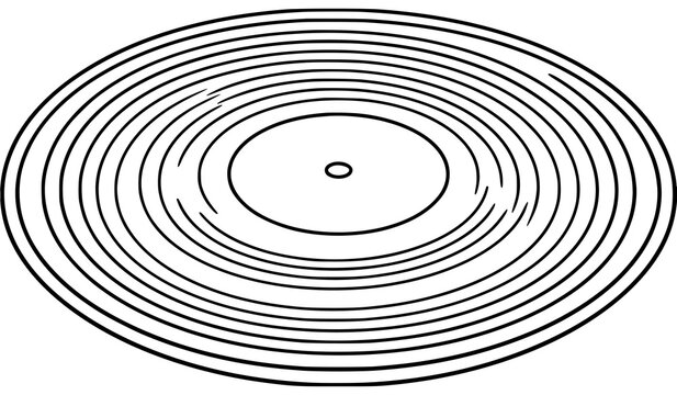 Simple Black Vinyl Record Line Art Vector Illustration