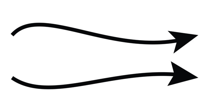Long curved arrows. A set of two arrows. Curve arrow direction vector. Set of long curve arrow icon. Curve arrow icon set. Thin arrow symbol curved flat design.