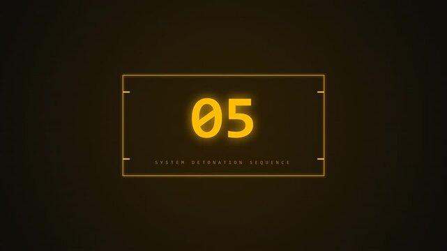 10s Digital countdown timer with glowing yellow numbers and warning system on dark background. 4K Video