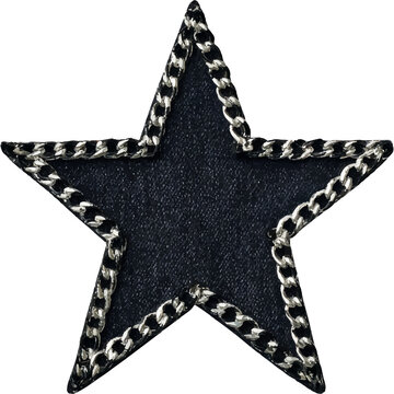 Black star ornament with metallic chain border in punk y2k style, edgy black and silver aesthetic for fashion, graphics, scrapbook, apparel and alternative design projects