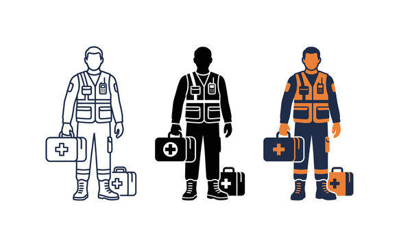 Minimalist paramedic vector icons featuring medical kit and uniform designs