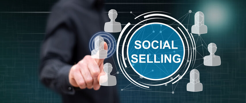 Man touching a social selling concept