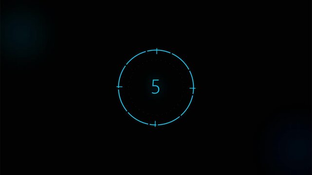 Digital 10s countdown timer sci-fi HUD with glowing numbers on dark background. 4K Video