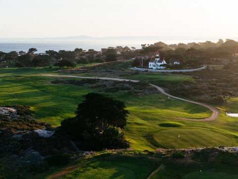 Point Pinos Lighthouse at sunset overlooking Monterey Bay, California, USA