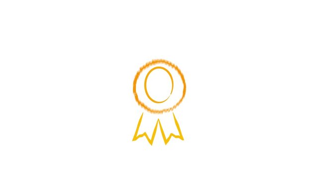 Animated award ribbon badge with star and checkmark, 1st place winning medal icon for quality certification and achievement recognition on white screen, 4k video
