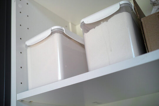 flour stocks in plastic container