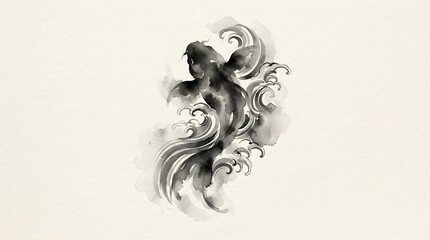 Fototapeta premium Black watercolor koi fish swimming in swirling waves