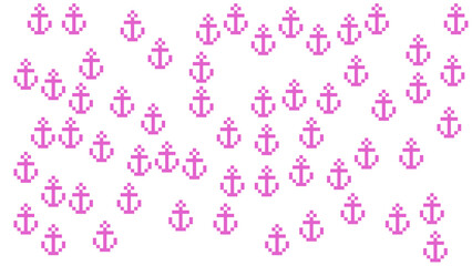 Retro Pink Pixel Art Anchor Pattern on White Background Nautical Theme © Trang